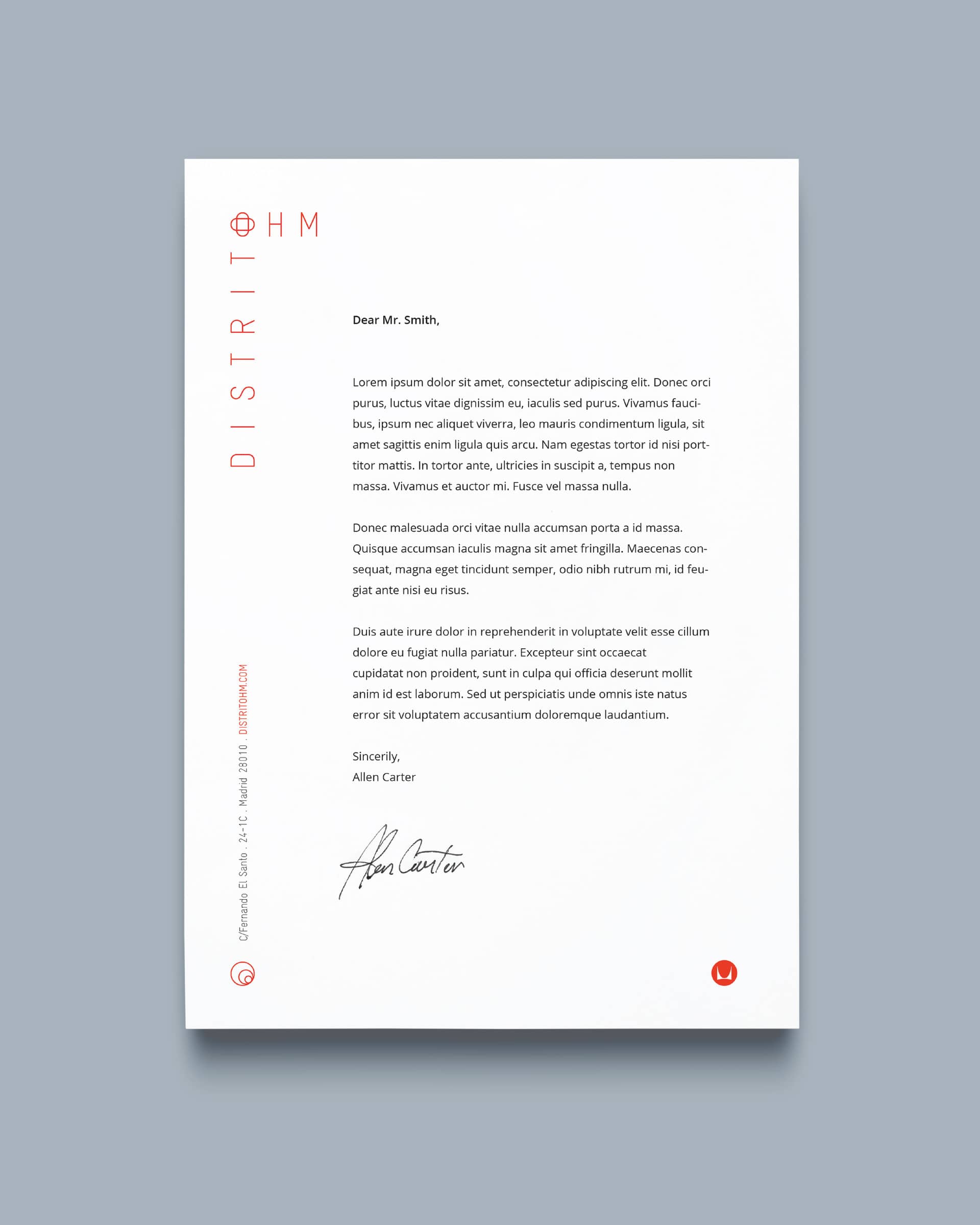 Distrito HM letterhead design with Herman Miller logo
