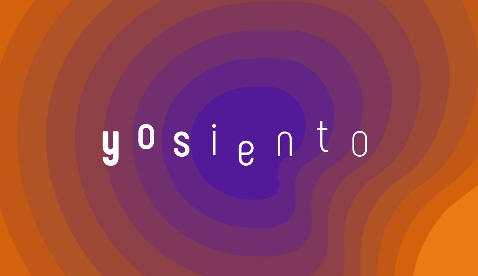 Yosiento logo on organic shaped, purple-to-orange colour layered background