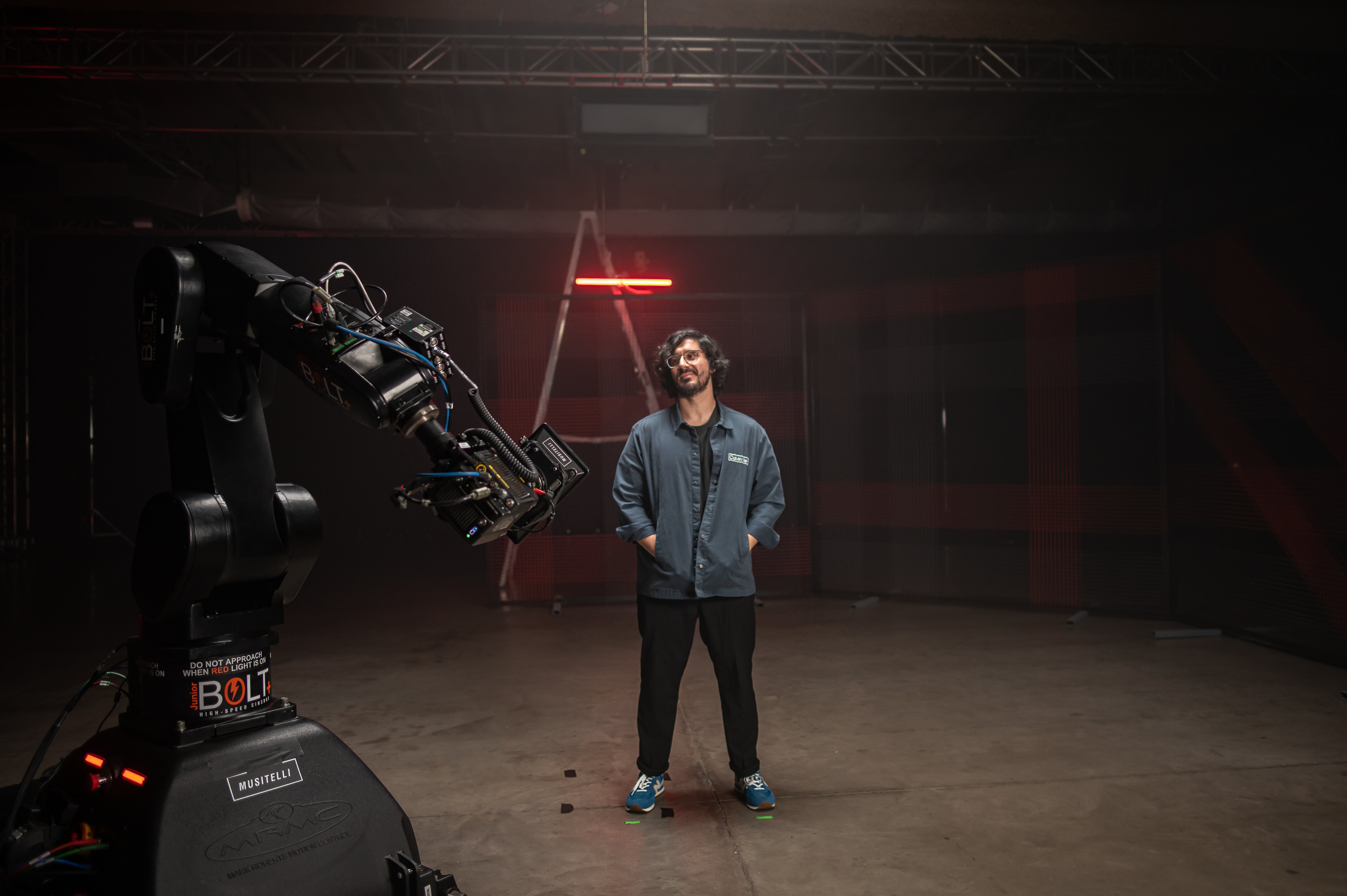Director Federico Grampin in front of the camera in a filming studio